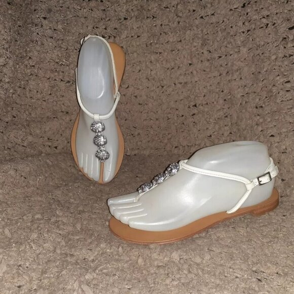 ASH-Marcel-Crystal Silver Skulls-White Leather Ankle Strap Flat Sandal-Sz36-NWOB - Picture 1 of 8